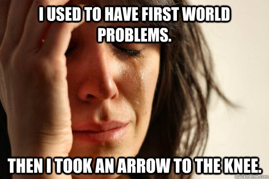 I used to have first world problems. Then I took an arrow to the knee.  First World Problems