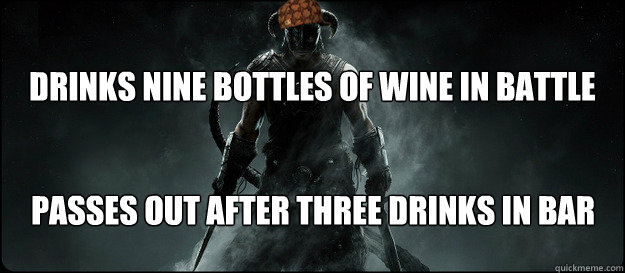 DRINKS NINE BOTTLES OF WINE IN BATTLE PASSES OUT AFTER THREE DRINKS IN BAR  