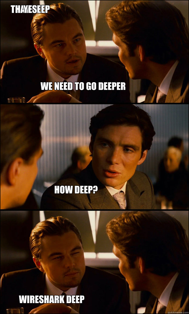 we need to go deeper how deep? wireshark deep that deep yes  Inception