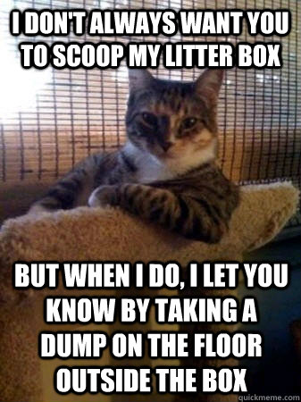 I don't always want you to scoop my litter box but when I do, i let you know by taking a dump on the floor outside the box  The Most Interesting Cat in the World