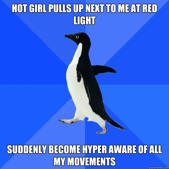 hot girl pulls up next to me at red light suddenly become hyper aware of all my movements  - hot girl pulls up next to me at red light suddenly become hyper aware of all my movements   Socially Awkward Penguin