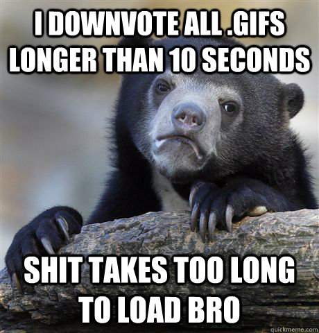 I downvote all .gifs longer than 10 seconds shit takes too long to load bro  Confession Bear