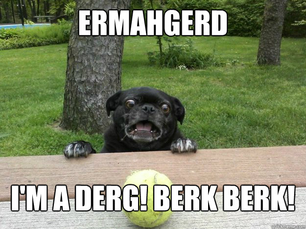 Ermahgerd I'm a derg! Berk Berk! 
  Berks Dog