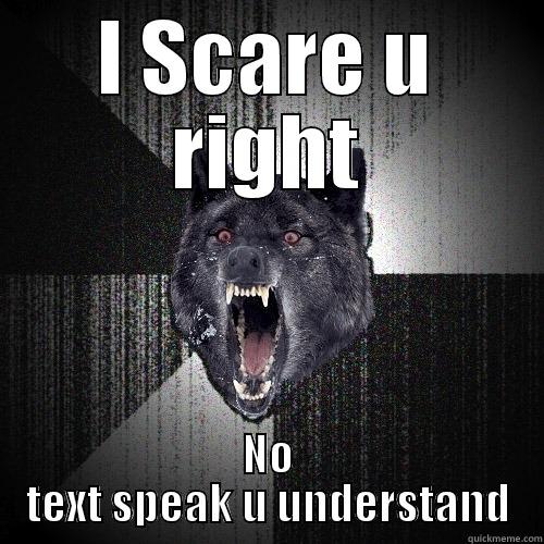 I SCARE U RIGHT NO TEXT SPEAK U UNDERSTAND Insanity Wolf