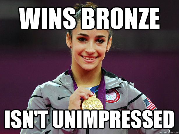 Wins Bronze isn't unimpressed  Amiable Aly Raisman