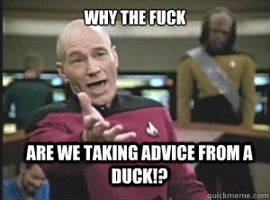 why the fuck Are we taking advice from a duck!?  Annoyed Picard