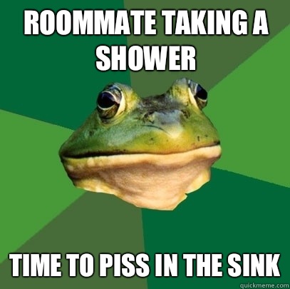 roommate taking a shower Time to piss in the sink  Foul Bachelor Frog