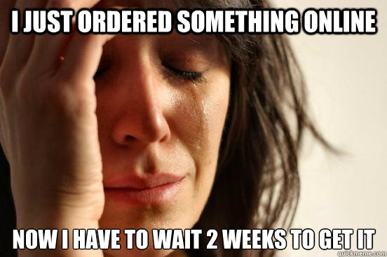I just ordered something online now i have to wait 2 weeks to get it  First World Problems