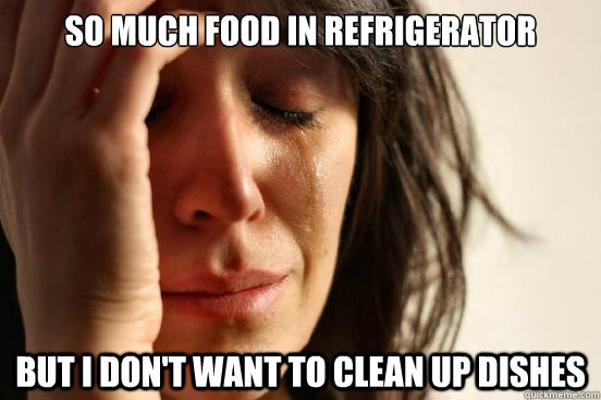 So much food in refrigerator But i don't want to clean up dishes  First World Problems