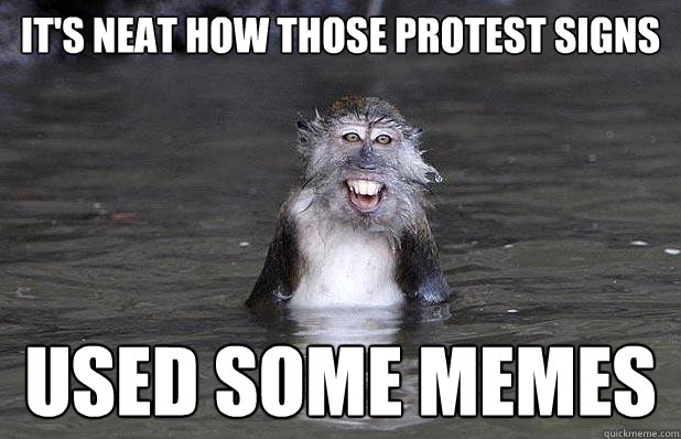 it's neat how those protest signs used some memes - it's neat how those protest signs used some memes  Proud of the Internet Macaque