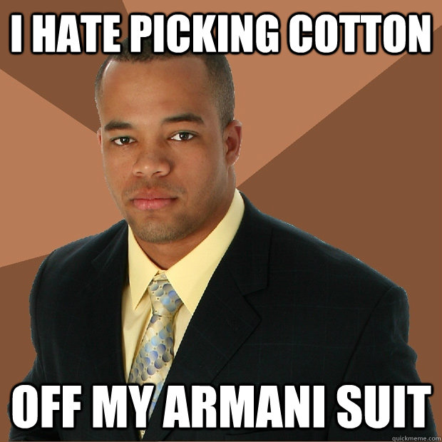I hate picking cotton off my armani suit  Successful Black Man