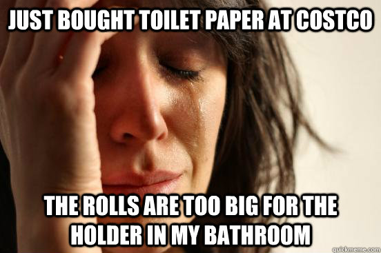 Just bought toilet paper at costco the rolls are too big for the holder in my bathroom  First World Problems