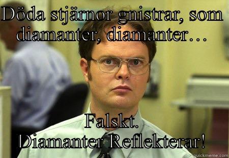 DÖDA STJÄRNOR GNISTRAR, SOM DIAMANTER, DIAMANTER… FALSKT. DIAMANTER REFLEKTERAR! Dwight