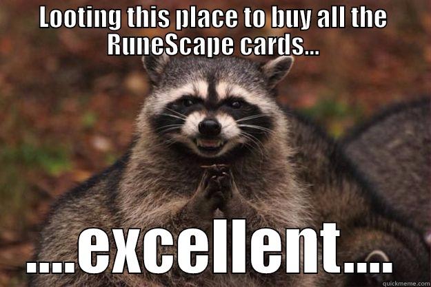 LOOTING THIS PLACE TO BUY ALL THE RUNESCAPE CARDS... ....EXCELLENT.... Evil Plotting Raccoon