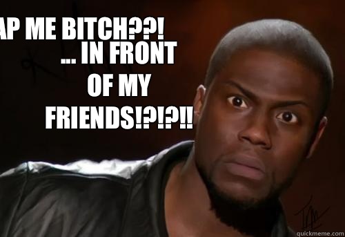 U gon slap me bitch??!  ... IN FRONT OF MY FRIENDS!?!?!!  Kevin Hart Yo