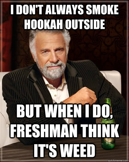 I don't always smoke hookah outside but when I do, freshman think it's weed  The Most Interesting Man In The World