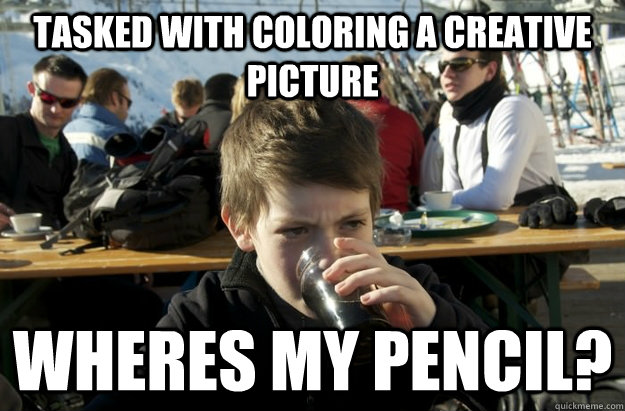 Tasked with coloring a creative picture Wheres my pencil?  Lazy Elementary School Kid