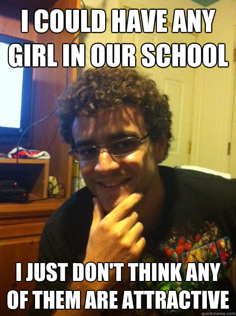 I could have any girl in our school i just don't think any of them are attractive  Over confident nerd