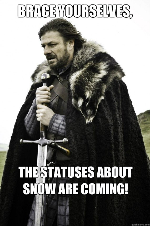 Brace yourselves, the statuses about snow are coming!  Brace yourself