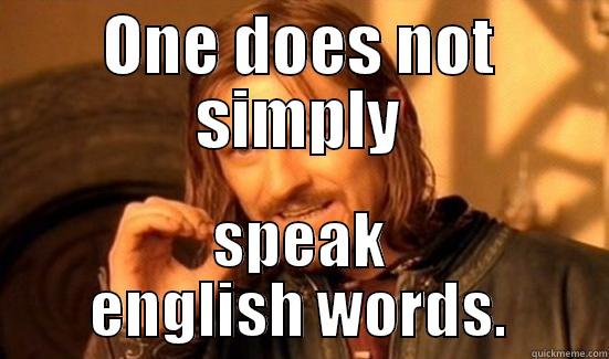 ONE DOES NOT SIMPLY SPEAK ENGLISH WORDS. Boromir