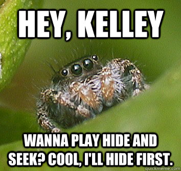 Hey, Kelley wanna play hide and seek? cool, i'll hide first.  Misunderstood Spider