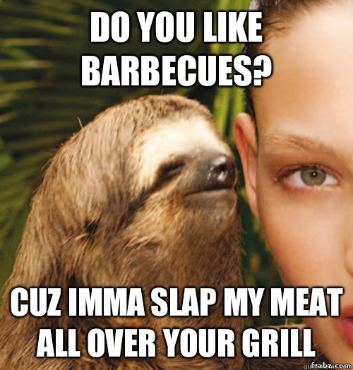 Do you like barbecues? Cuz imma slap my meat all over your grill  rape sloth