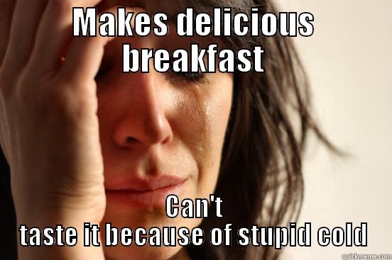 MAKES DELICIOUS BREAKFAST CAN'T TASTE IT BECAUSE OF STUPID COLD First World Problems