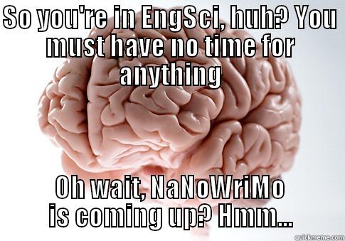 SO YOU'RE IN ENGSCI, HUH? YOU MUST HAVE NO TIME FOR ANYTHING OH WAIT, NANOWRIMO IS COMING UP? HMM... Scumbag Brain