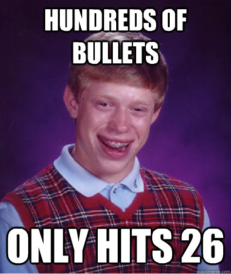 Hundreds of bullets Only hits 26  Bad Luck Brian