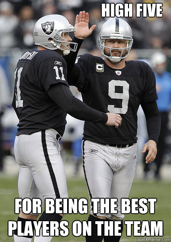 high five for being the best players on the team   oakland raiders-lechler