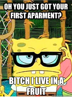 Oh you just got your first aparment? Bitch I live in a Fruit - Oh you just got your first aparment? Bitch I live in a Fruit  Hipster Spongebob