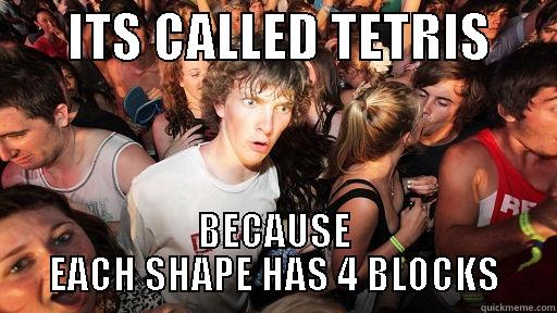       ITS CALLED TETRIS       BECAUSE EACH SHAPE HAS 4 BLOCKS Sudden Clarity Clarence
