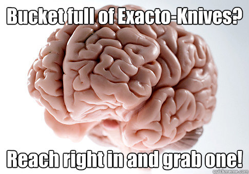 Bucket full of Exacto-Knives? Reach right in and grab one!   Scumbag Brain