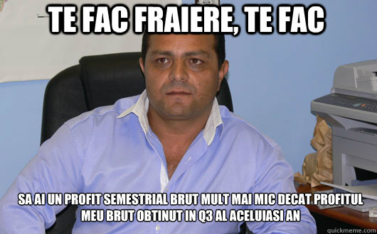 Te fac fraiere, te fac Săa ai un profit semestrial brut mult mai mic decat profitul meu brut obtinut in q3 al aceluiasi an  Omul de Afaceri Rrom