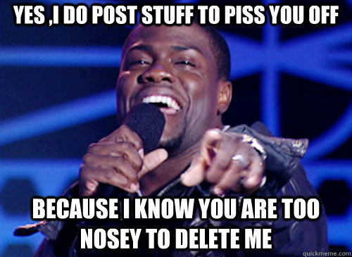 Yes ,I do post stuff to piss you off Because i know you are too nosey to delete me  