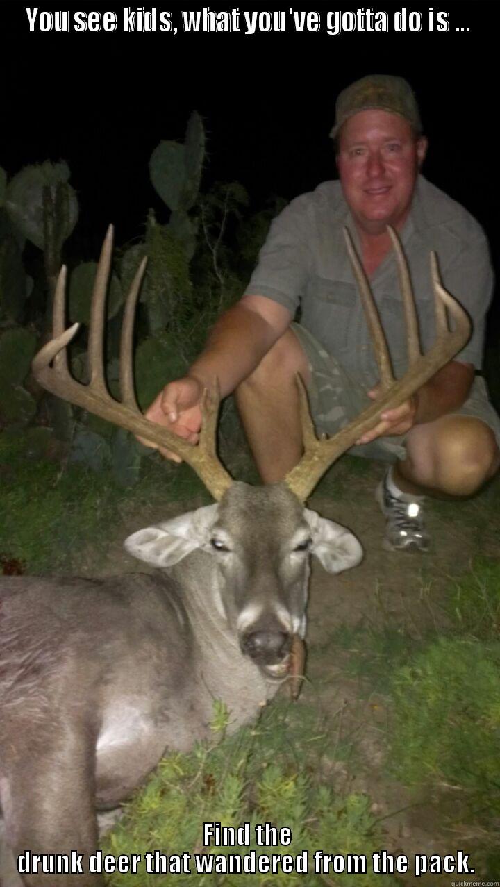 drunk deer - YOU SEE KIDS, WHAT YOU'VE GOTTA DO IS ... FIND THE DRUNK DEER THAT WANDERED FROM THE PACK.  Misc