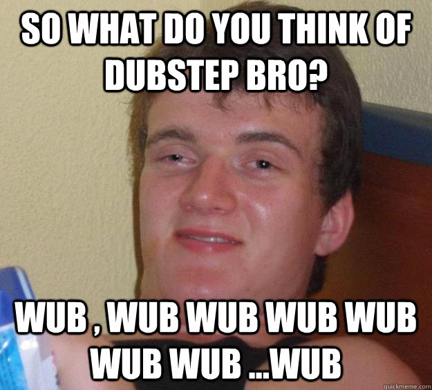 so what do you think of dubstep bro? wub , wub wub wub wub wub wub ...wub  10 Guy