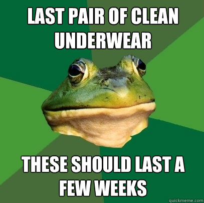 Last pair of clean underwear These should last a few weeks  Foul Bachelor Frog