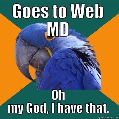 GOES TO WEB MD OH MY GOD, I HAVE THAT. Paranoid Parrot