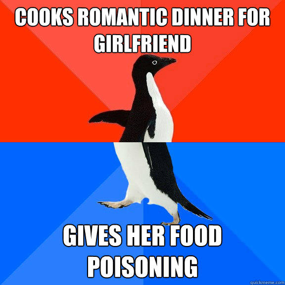 Cooks romantic dinner for girlfriend gives her food poisoning  - Cooks romantic dinner for girlfriend gives her food poisoning   Socially Awesome Awkward Penguin