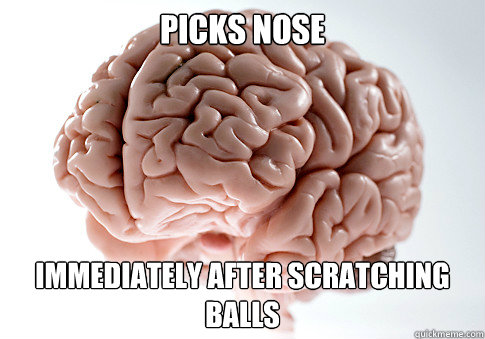 PICKS NOSE IMMEDIATELY AFTER SCRATCHING BALLS  Scumbag Brain