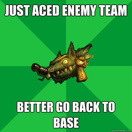 Just aced enemy team Better go back to base  Bad LoL Player