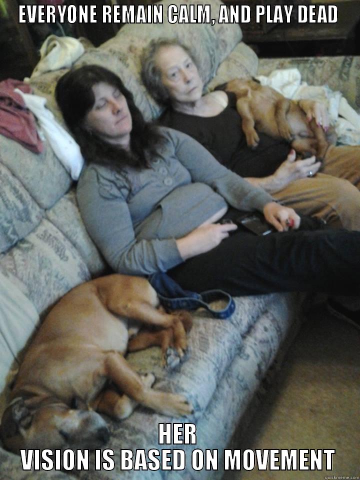 EVERYONE REMAIN CALM, AND PLAY DEAD HER VISION IS BASED ON MOVEMENT Misc