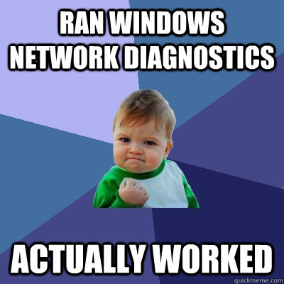 Ran Windows Network Diagnostics Actually Worked - Ran Windows Network Diagnostics Actually Worked  Success Kid