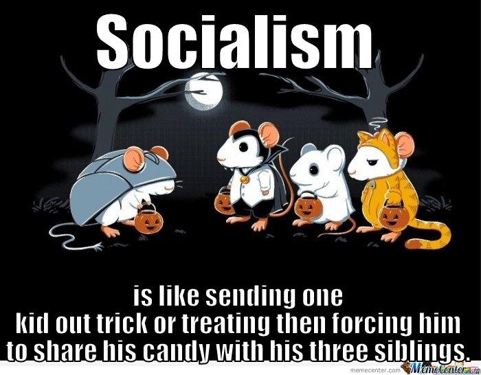 SOCIALISM IS LIKE SENDING ONE KID OUT TRICK OR TREATING THEN FORCING HIM TO SHARE HIS CANDY WITH HIS THREE SIBLINGS. Misc