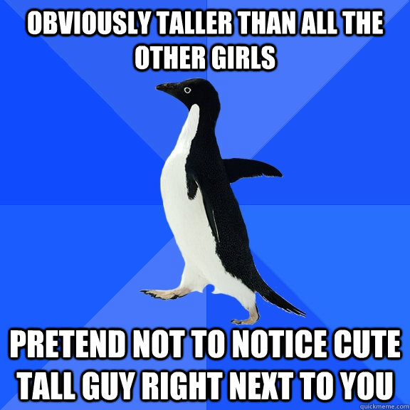 obviously taller than all the other girls pretend not to notice cute tall guy right next to you  Socially Awkward Penguin