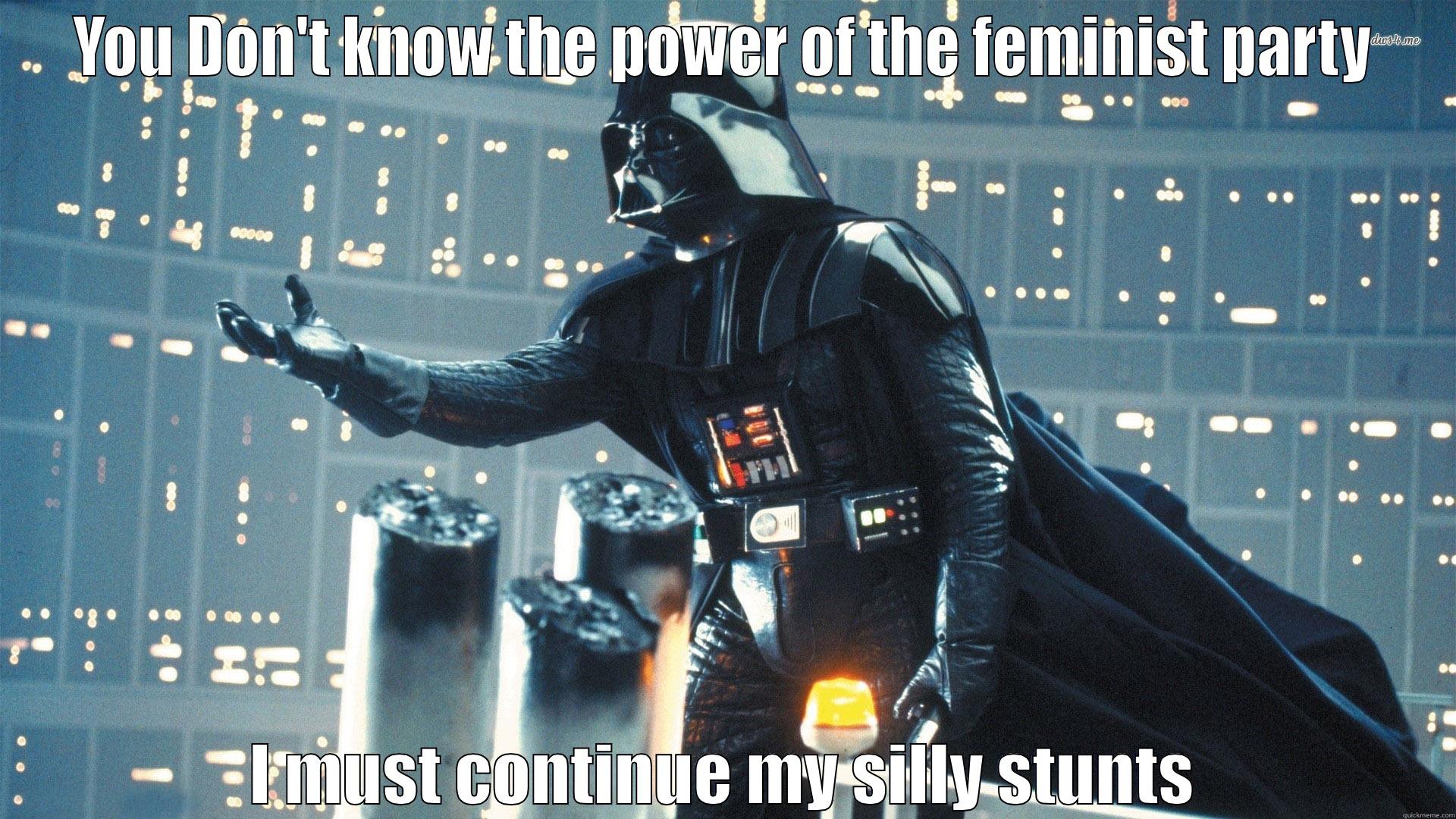 YOU DON'T KNOW THE POWER OF THE FEMINIST PARTY I MUST CONTINUE MY SILLY STUNTS Misc