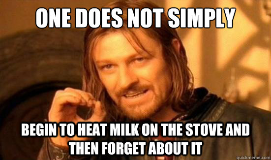 One Does Not Simply begin to heat milk on the stove and then forget about it  Boromir