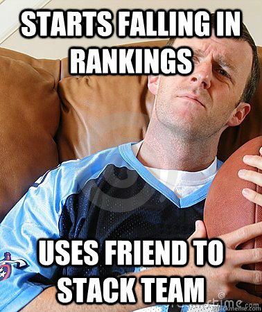 starts falling in rankings uses friend to stack team  Fantasy Football Guy