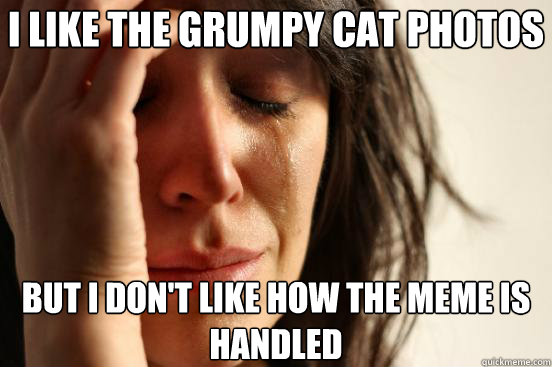 I like the grumpy cat photos but I don't like how the meme is handled  First World Problems